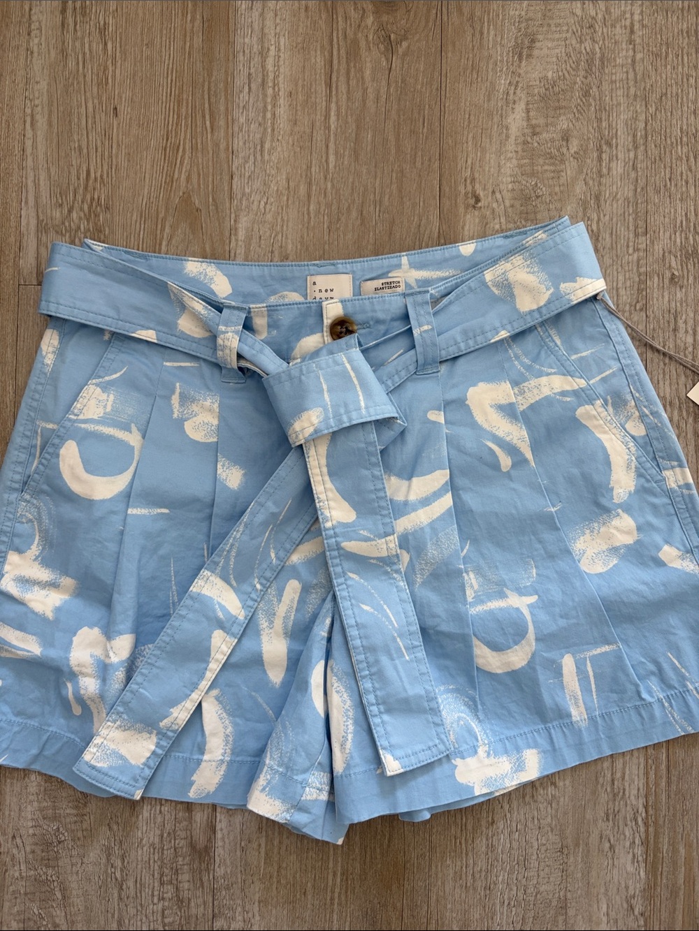 Light Blue Printed Tie-Waist Women's Shorts